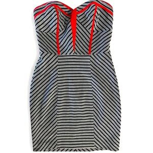 Arden B Striped Black and White Dress with Red Accents